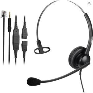 Office Headset with RJ9 Jack for Cisco Phone with Mic Noise Cancelling, Black